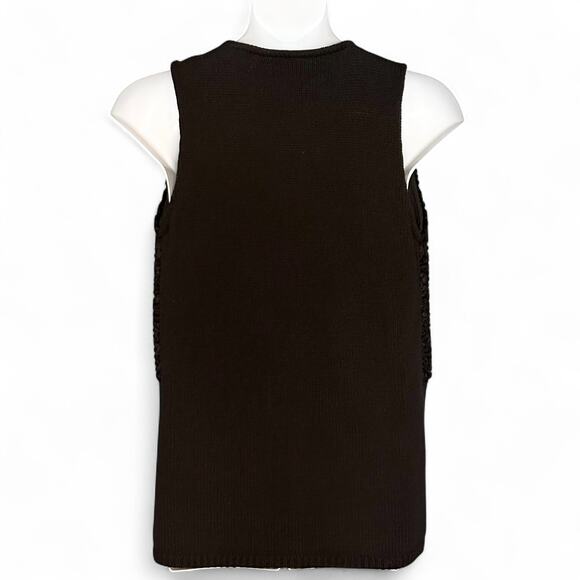 Calvin Klein Ox Crinkle Faux Fur Sweater Vest Size M Black Pockets Open NWT Boho - Picture 7 of 8